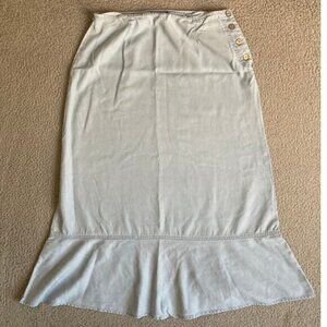 Liz Claiborne Midi Skirt 12P Chambray Trumpet Flare Retro Western 12 Petite Blue